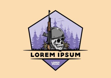 Kafatası ve asker miğferi ve silah tasarımı.