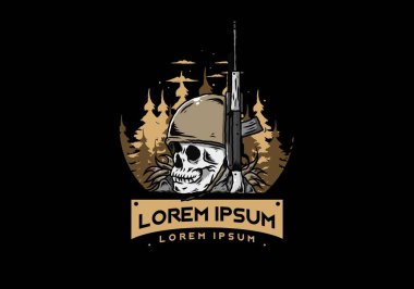 Kafatası ve asker miğferi ve silah tasarımı.