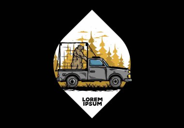 Kafesteki arabadaki büyük ayı tasviri