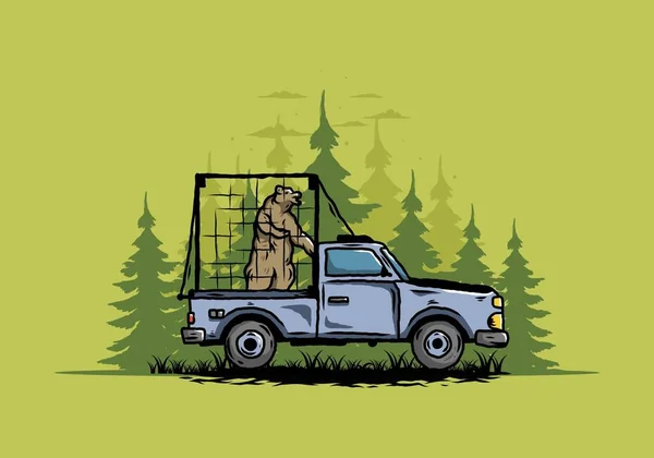 Εικονογράφηση Μιας Μεγάλης Αρκούδας Κλουβί Στο Αυτοκίνητο — Διανυσματικό Αρχείο