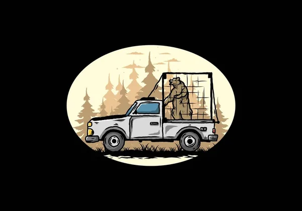 汽车上笼中一只大熊的图例 — 图库矢量图片