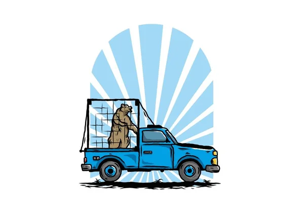 Εικονογράφηση Μιας Μεγάλης Αρκούδας Κλουβί Στο Αυτοκίνητο — Διανυσματικό Αρχείο
