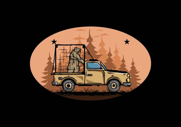 Illustration Gros Ours Cage Voiture — Image vectorielle