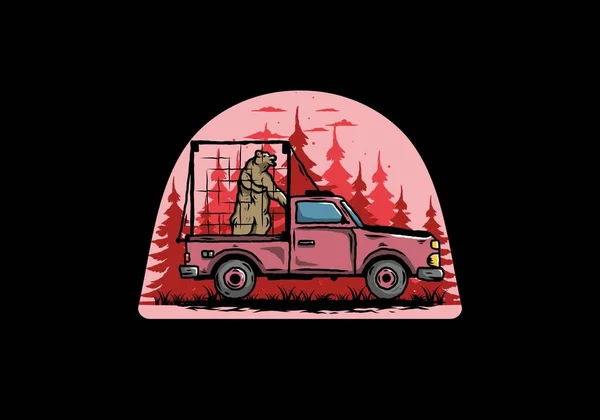 Illustration Gros Ours Cage Voiture — Image vectorielle