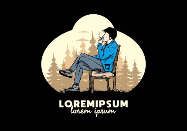 Sandalyeye oturup sigara içen bir adamın tasarımı.