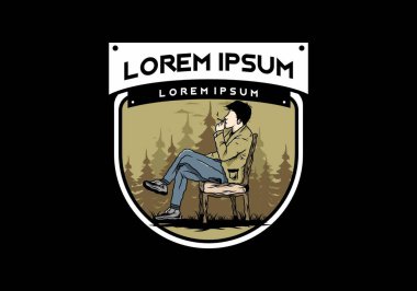 Sandalyeye oturup sigara içen bir adamın tasarımı.