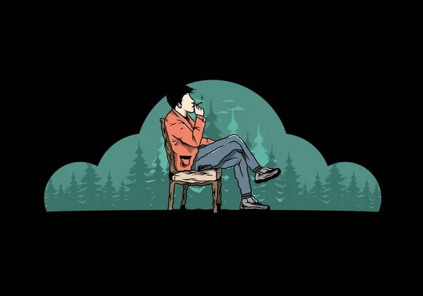 Illustration Homme Assis Sur Une Chaise Fumant Des Cigarettes — Image vectorielle