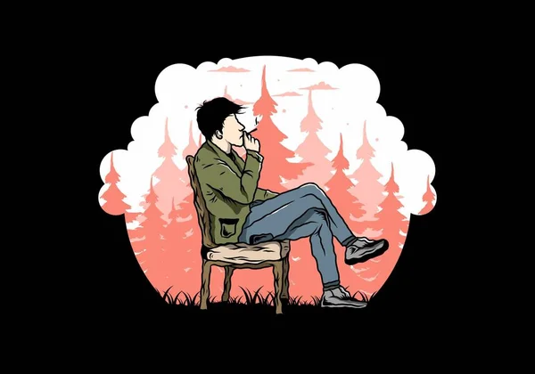 의자에 담배를 피우는 남자의 을묘사 십시오 — 스톡 벡터