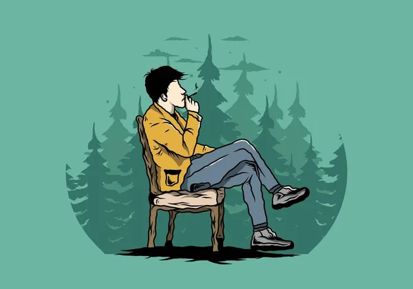 椅子に座ってタバコを吸う男のイラストデザイン — ストックベクタ