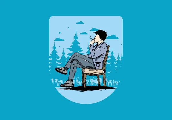 Illustration Homme Assis Sur Une Chaise Fumant Des Cigarettes — Image vectorielle