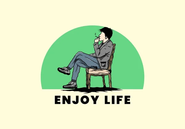 椅子に座ってタバコを吸う男のイラストデザイン — ストックベクタ
