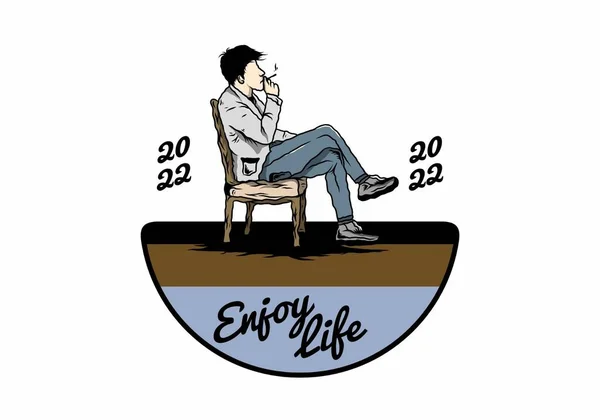 一个男人坐在椅子上抽烟的图解设计 — 图库矢量图片