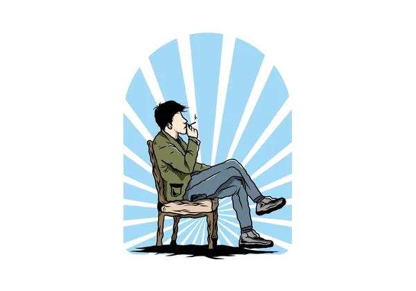 Projekt Ilustracji Człowieka Siedzącego Krześle Palącego Papierosy — Wektor stockowy