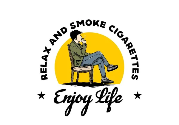 Diseño Ilustrativo Hombre Sentado Una Silla Fumando Cigarrillos — Vector de stock