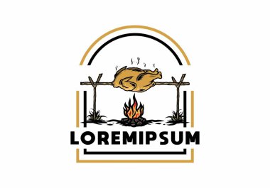 Şenlik ateşi üzerinde ızgara tavuk tasarımı.