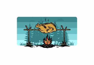 Şenlik ateşi üzerinde ızgara tavuk tasarımı.