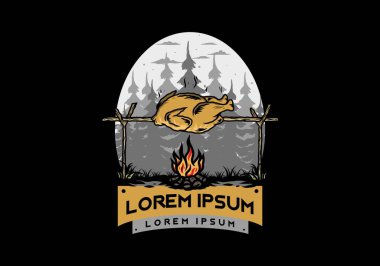 Şenlik ateşi üzerinde ızgara tavuk tasarımı.