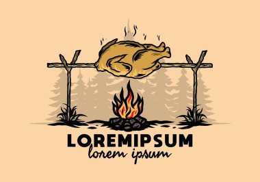 Şenlik ateşi üzerinde ızgara tavuk tasarımı.