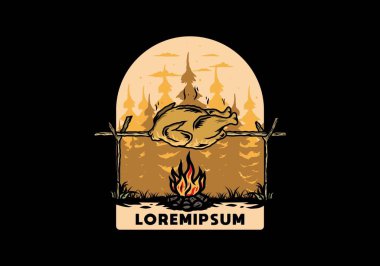 Şenlik ateşi üzerinde ızgara tavuk tasarımı.