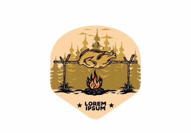 Şenlik ateşi üzerinde ızgara tavuk tasarımı.