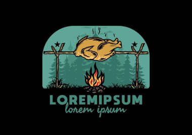 Şenlik ateşi üzerinde ızgara tavuk tasarımı.