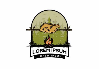 Şenlik ateşi üzerinde ızgara tavuk tasarımı.