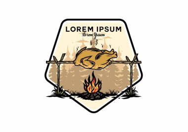 Şenlik ateşi üzerinde ızgara tavuk tasarımı.