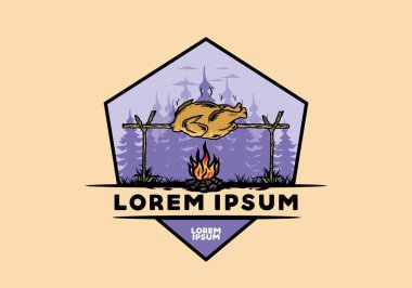 Şenlik ateşi üzerinde ızgara tavuk tasarımı.