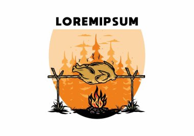 Şenlik ateşi üzerinde ızgara tavuk tasarımı.