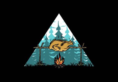 Şenlik ateşi üzerinde ızgara tavuk tasarımı.