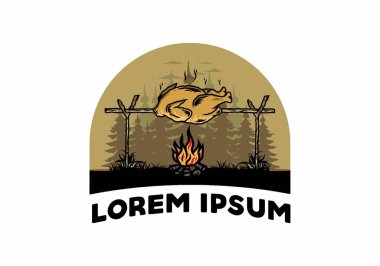 Şenlik ateşi üzerinde ızgara tavuk tasarımı.