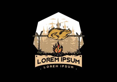 Şenlik ateşi üzerinde ızgara tavuk tasarımı.