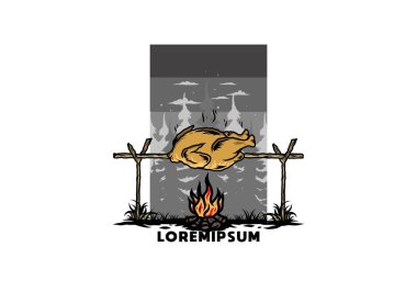 Şenlik ateşi üzerinde ızgara tavuk tasarımı.