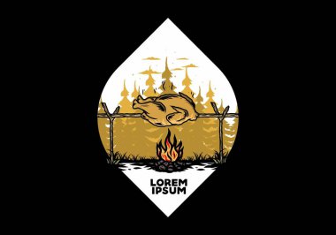 Şenlik ateşi üzerinde ızgara tavuk tasarımı.