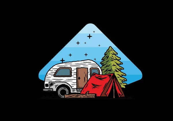 松树前露营地及帐篷的图解设计 — 图库矢量图片