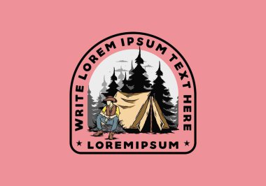 Çadırın önünde kovboy şapkası takan bir adamın tasarımı.