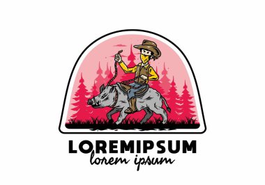 Yaban domuzu süren bir adamın tasarımı