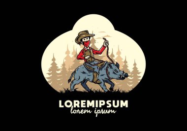 Yaban domuzu süren bir adamın tasarımı