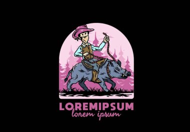 Yaban domuzu süren bir adamın tasarımı