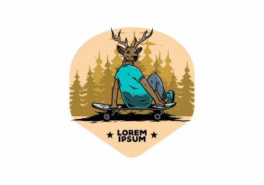 Geyik başlı bir adamın kaykayın üzerinde oturduğu bir tasarım.