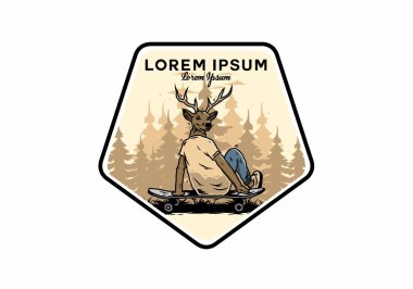 Geyik başlı bir adamın kaykayın üzerinde oturduğu bir tasarım.