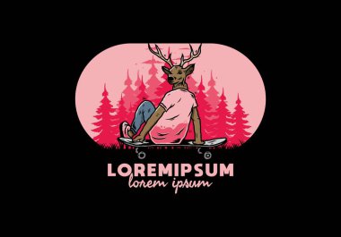 Geyik başlı bir adamın kaykayın üzerinde oturduğu bir tasarım.