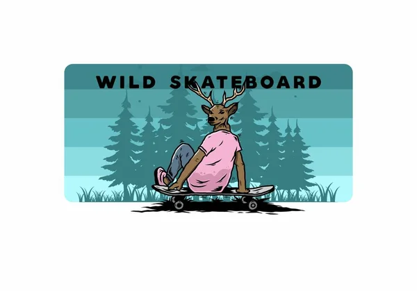 Illustratie Ontwerp Van Een Man Met Hertenkop Zittend Skateboard — Stockvector