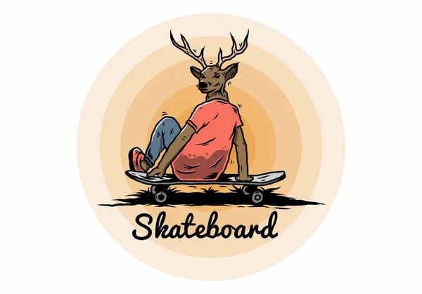 Illustrationsentwurf Eines Mannes Mit Hirschkopf Auf Skateboard — Stockvektor