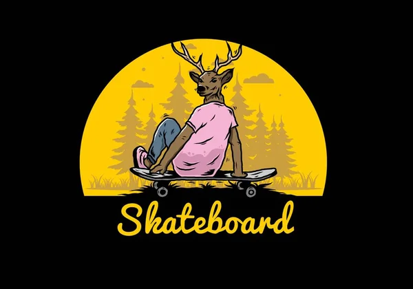 Illustration Design Man Deer Head Sitting Skateboard — Archivo Imágenes Vectoriales