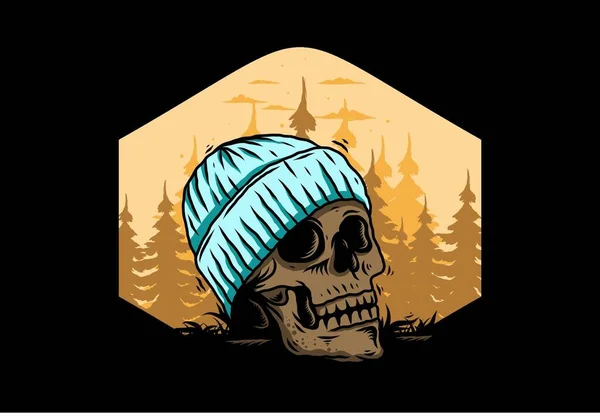 Illustration Entwurf Eines Totenkopfes Mit Mütze — Stockvektor