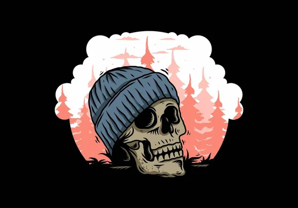 Illustration Design Skull Head Wearing Beanie — Image vectorielle