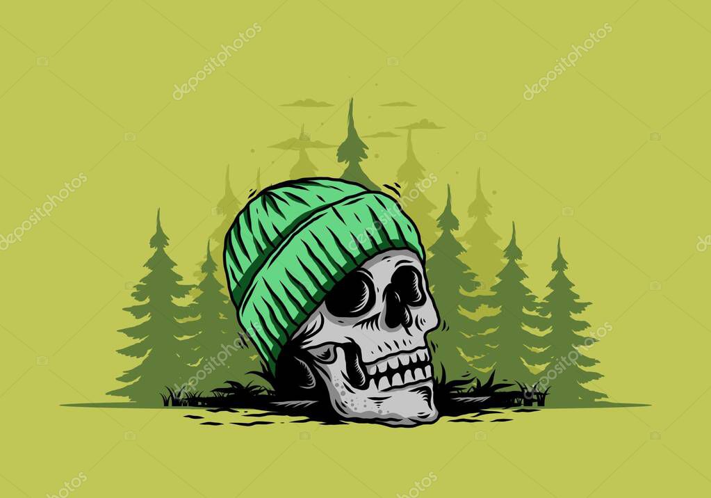 Illustration design of a Skull head wearing beanie
