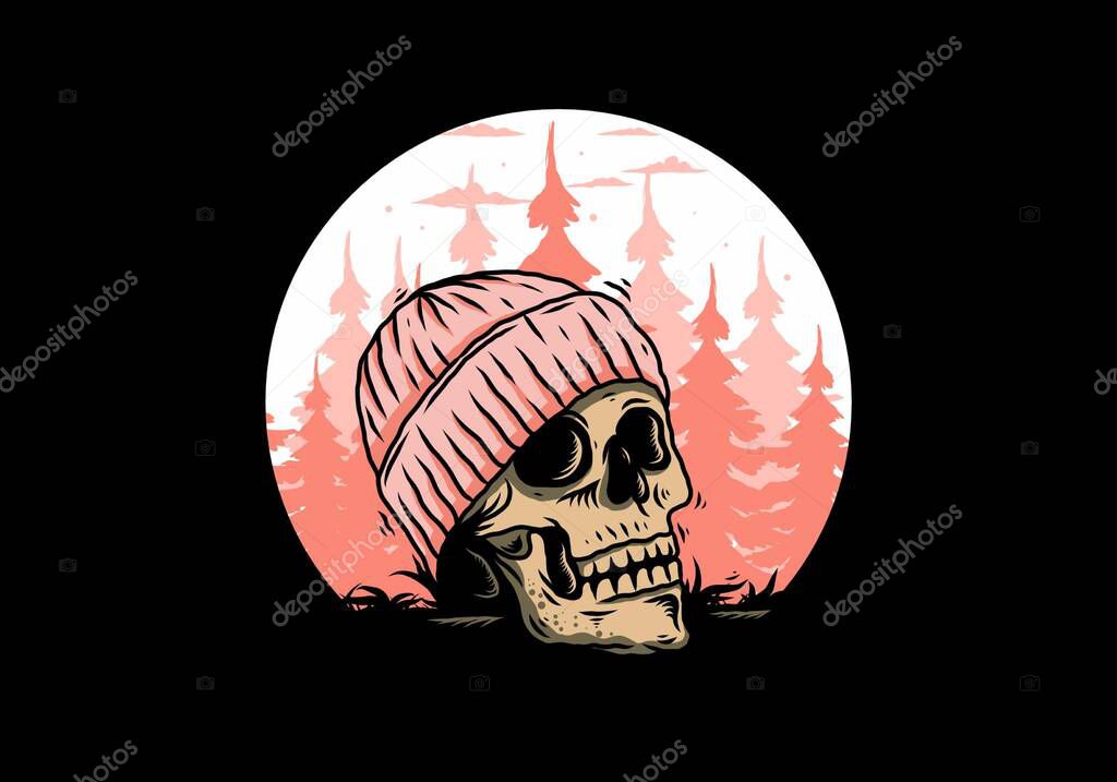 Illustration design of a Skull head wearing beanie
