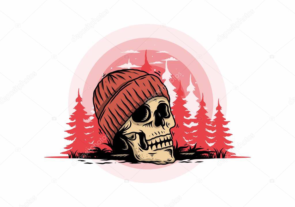 Illustration design of a Skull head wearing beanie